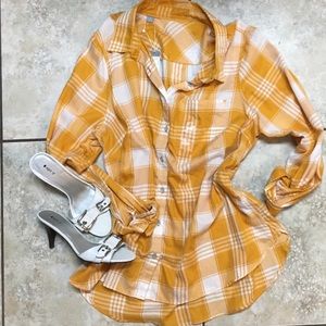 NWT JCP Yellow/Gold Plaid Button up Shirt